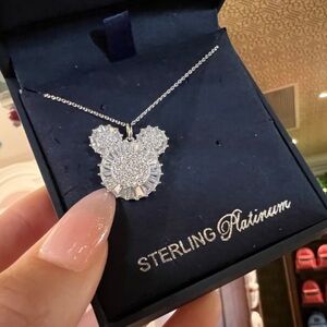Disney Parks CRISLU Sterling Silver & Crystal Mickey Mouse Icon Necklace - NWT